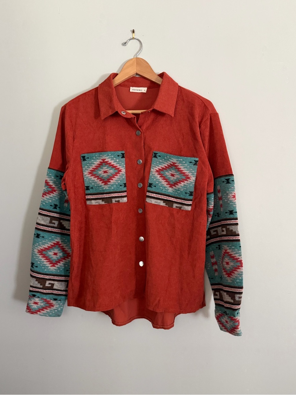 AndTheWhy | Medium | Southwestern Button-Up Shacket in Rust & Turquoise